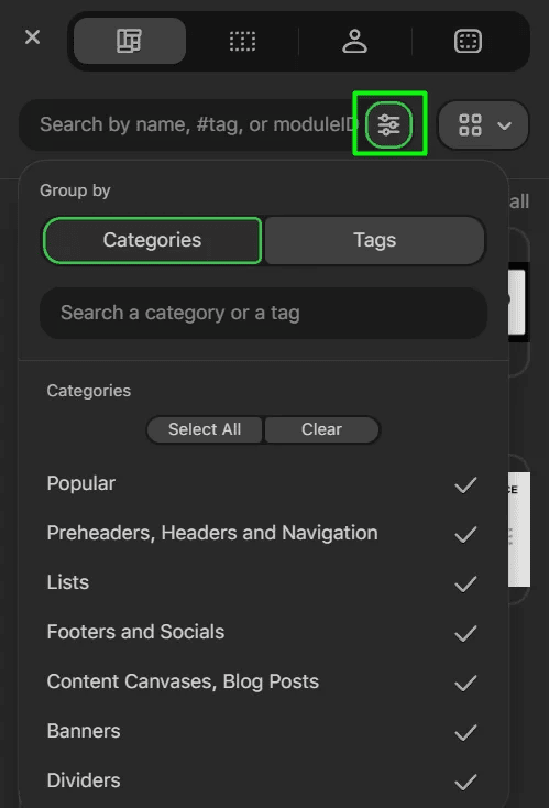 Modules search filters