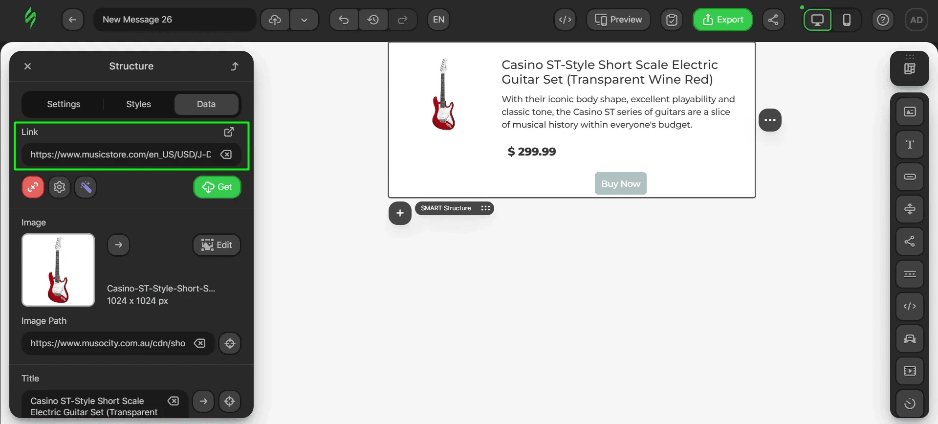 Pasting product page link