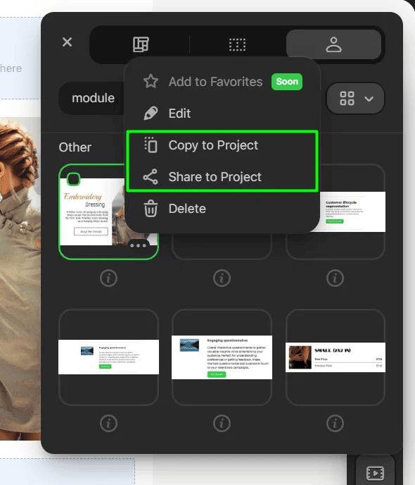 Copying and sharing options