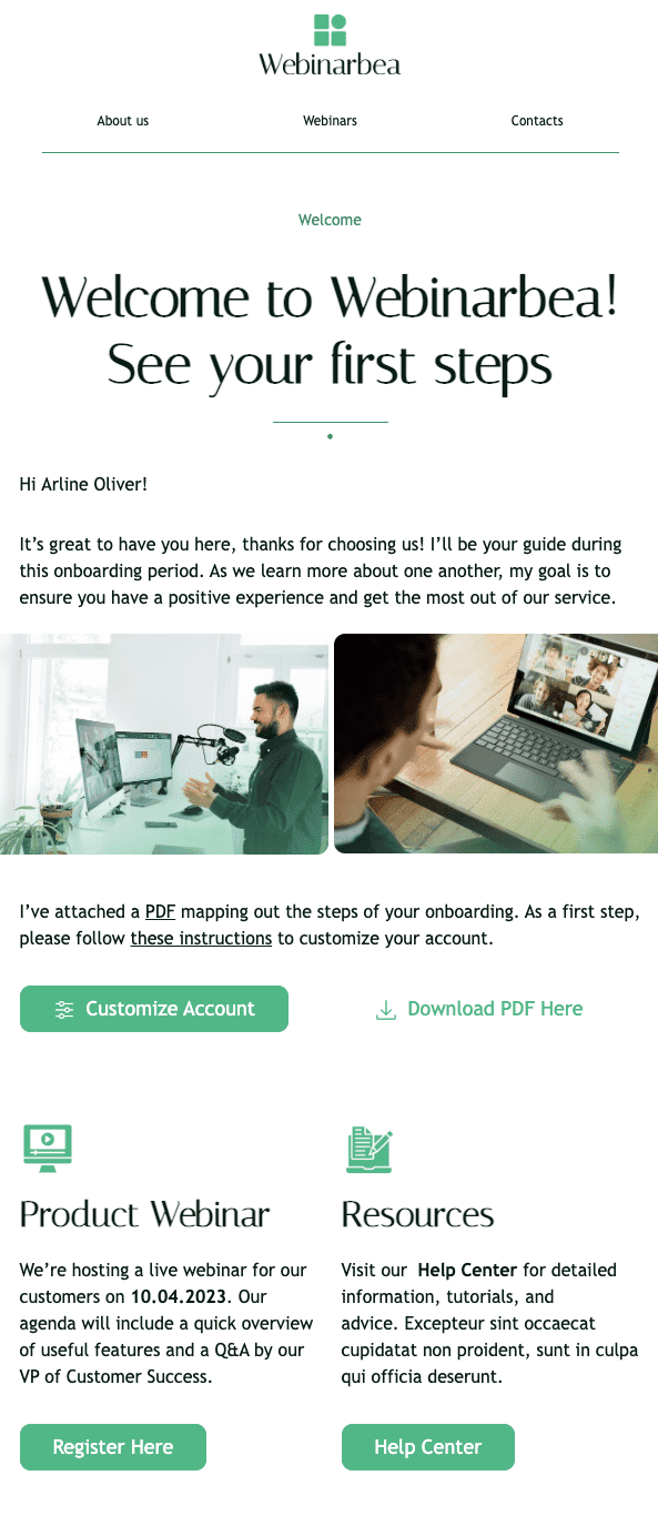 Ejemplo de Correo Electrónico de bienvenida Ejemplo de Correo Electrónico de bienvenida