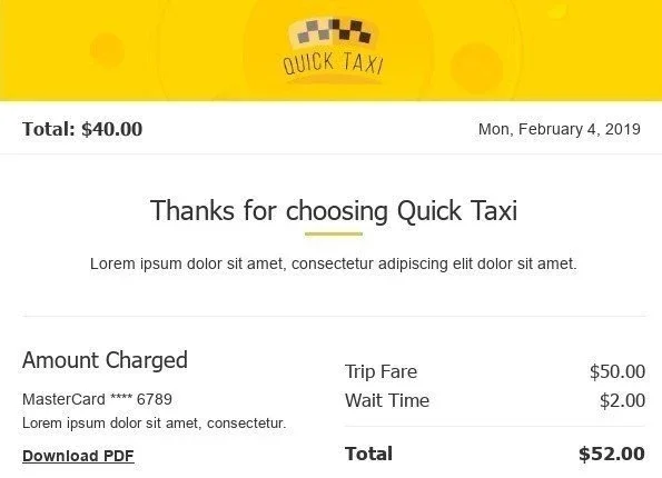 Courriels de confirmation contenant les renseignements sur le paiement