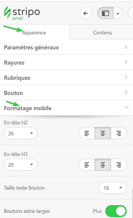 Comment créer des courriels adaptatifs mobiles avec Stripo _ Paramètres d’affichage mobile _ Stripo