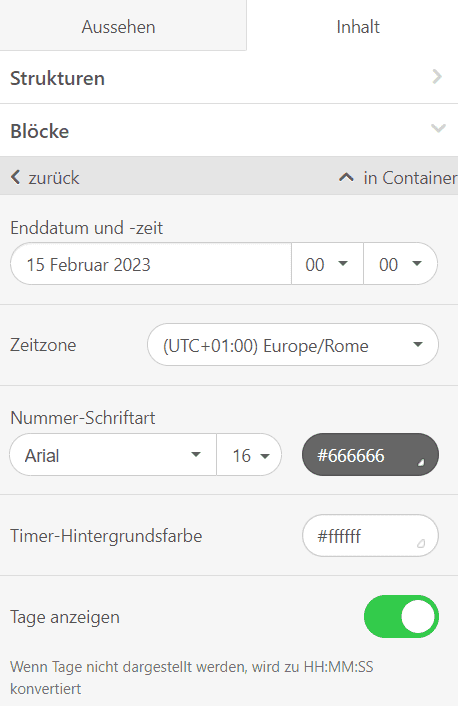 Einrichten eines Countdown-Timers