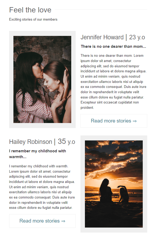 Пример пользовательского контента в письме ко Дню матери Пример пользовательского контента в письме ко Дню матери