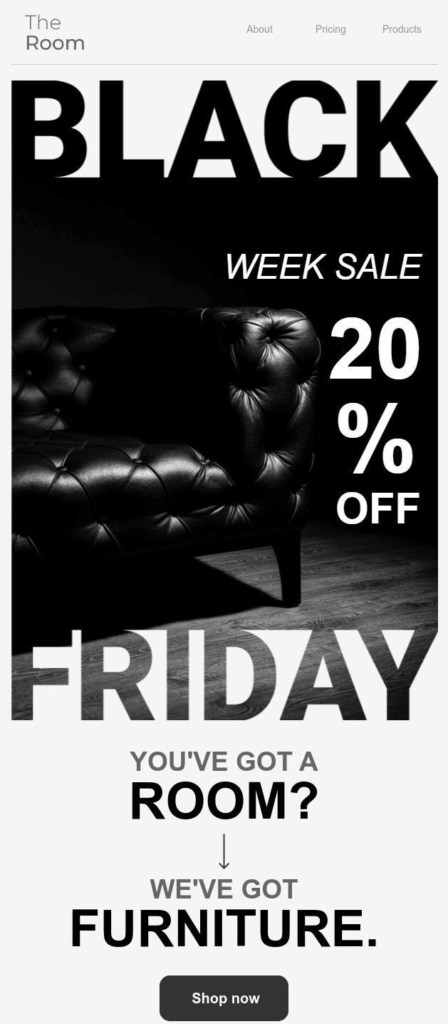 Дизайн листа з акцією до Чорної п'ятниці для бізнесу в сфері eCommerce Дизайн листа з акцією до Чорної п'ятниці для бізнесу в сфері eCommerce