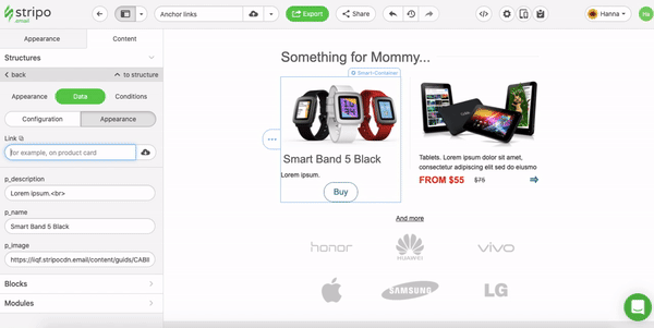 Incollare i collegamenti agli elementi intelligenti