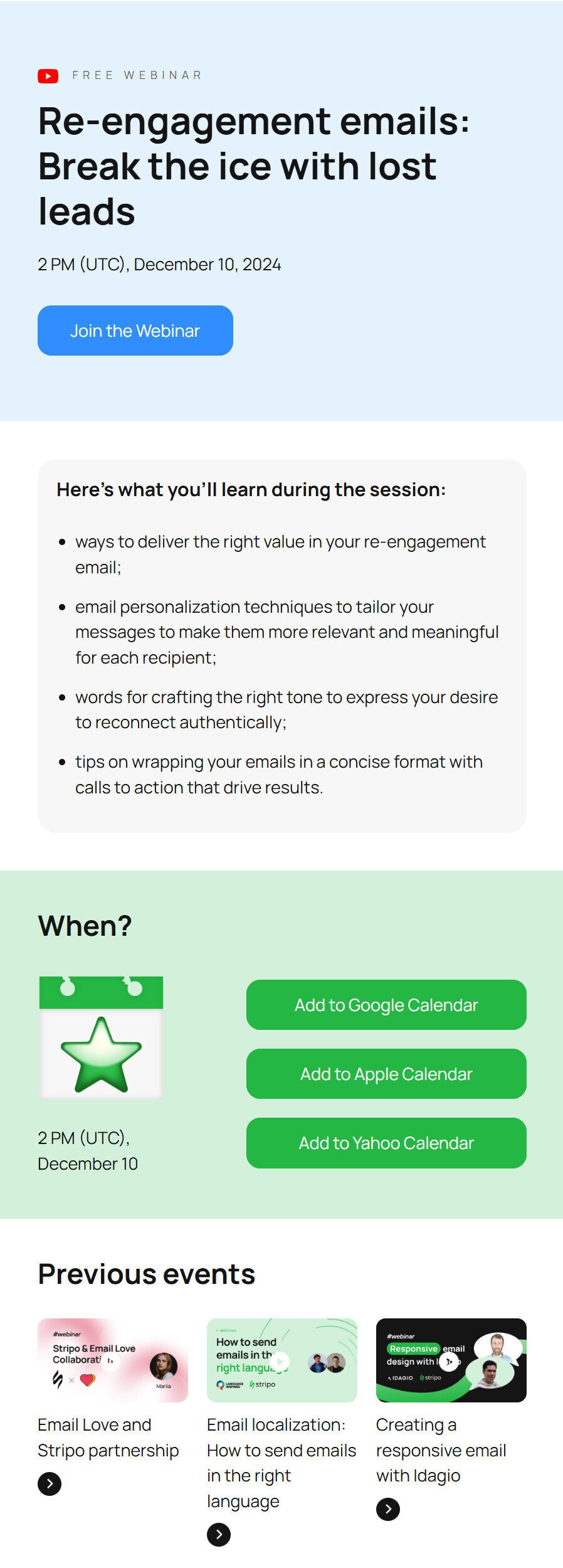 Email de acompanhamento, confirmação do Webinar