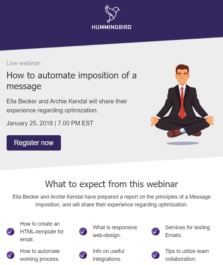 Modelo de promoção de exemplo de webinar