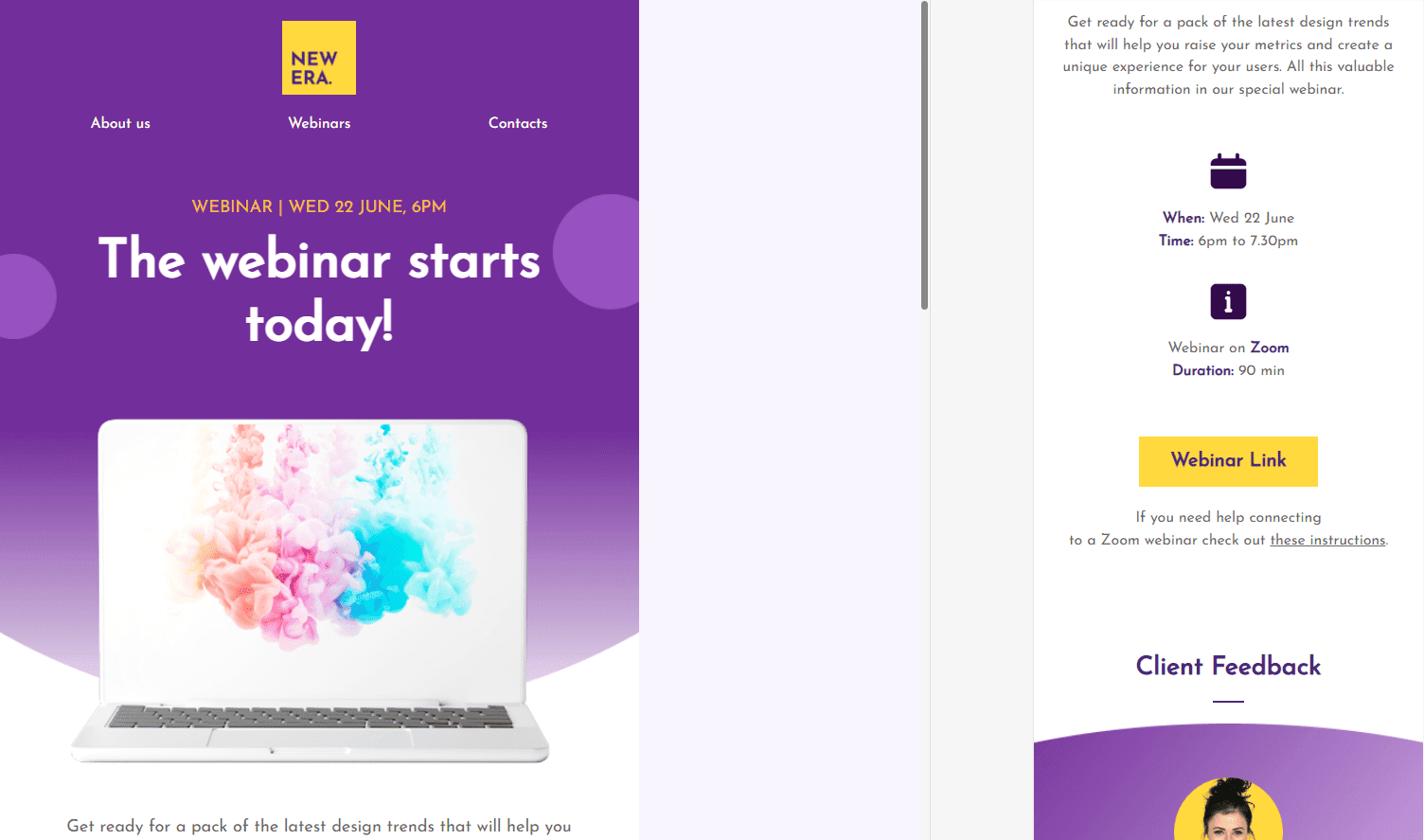 Lembrete de exemplo de webinar de modelo