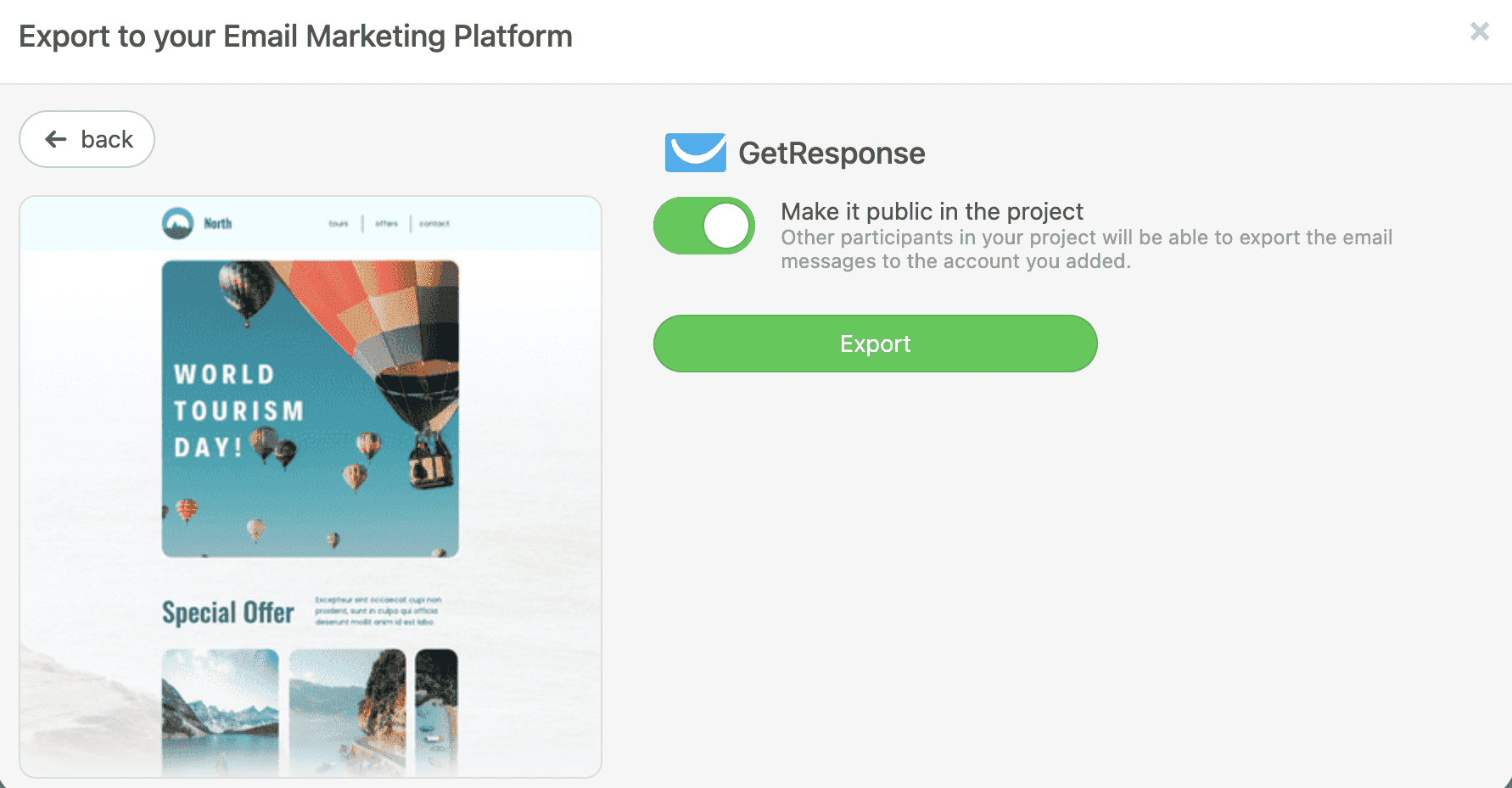 Exporting of email template to GetResponse