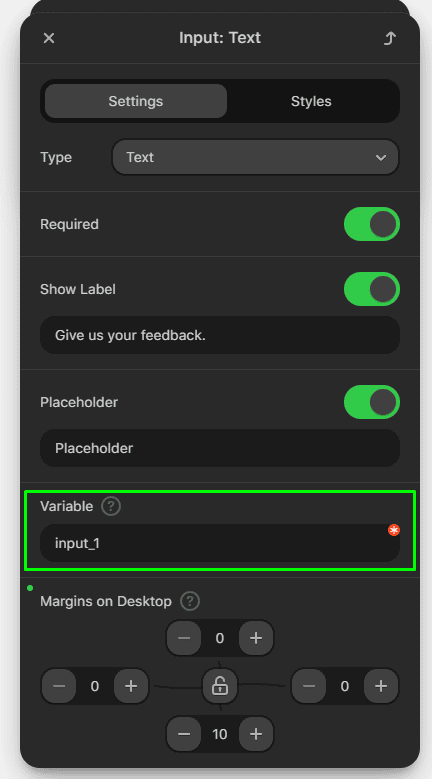 Поле ввода переменной Поле ввода переменной