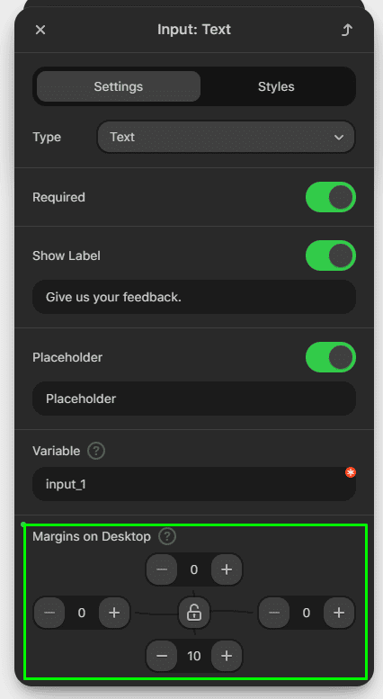Параметры внешних отступов формы Параметры внешних отступов формы