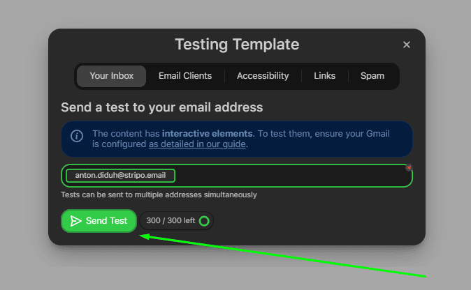 Функция тестирования в Stripo Функция тестирования в Stripo