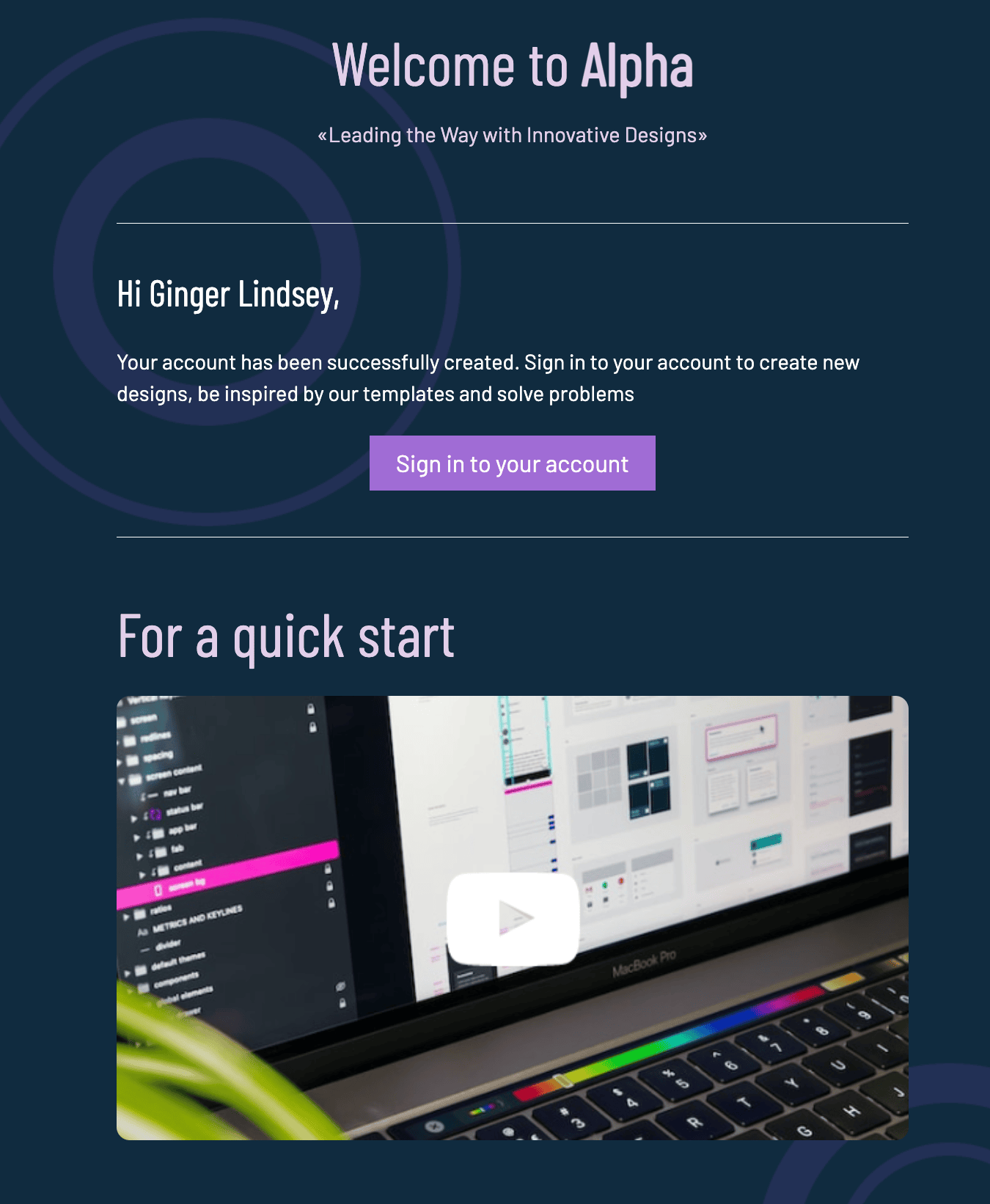 Email template example for a SaaS onboarding series