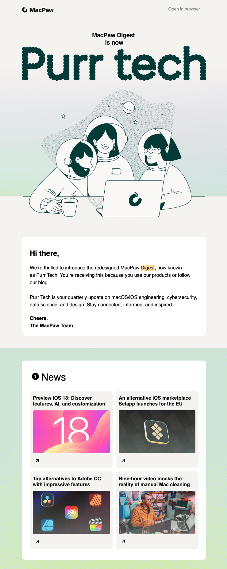 Example of an email digest for a SaaS project