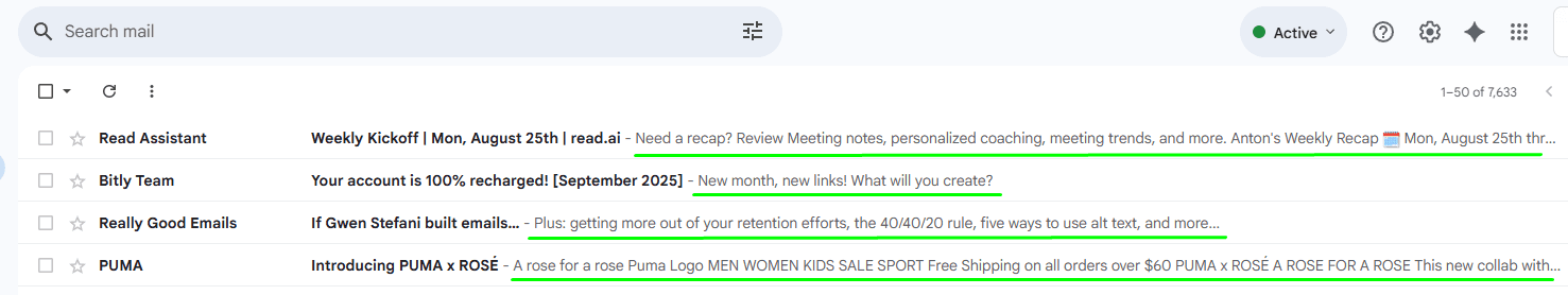 Email preheader example