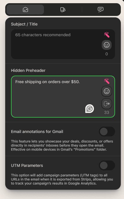 Email preheader input field