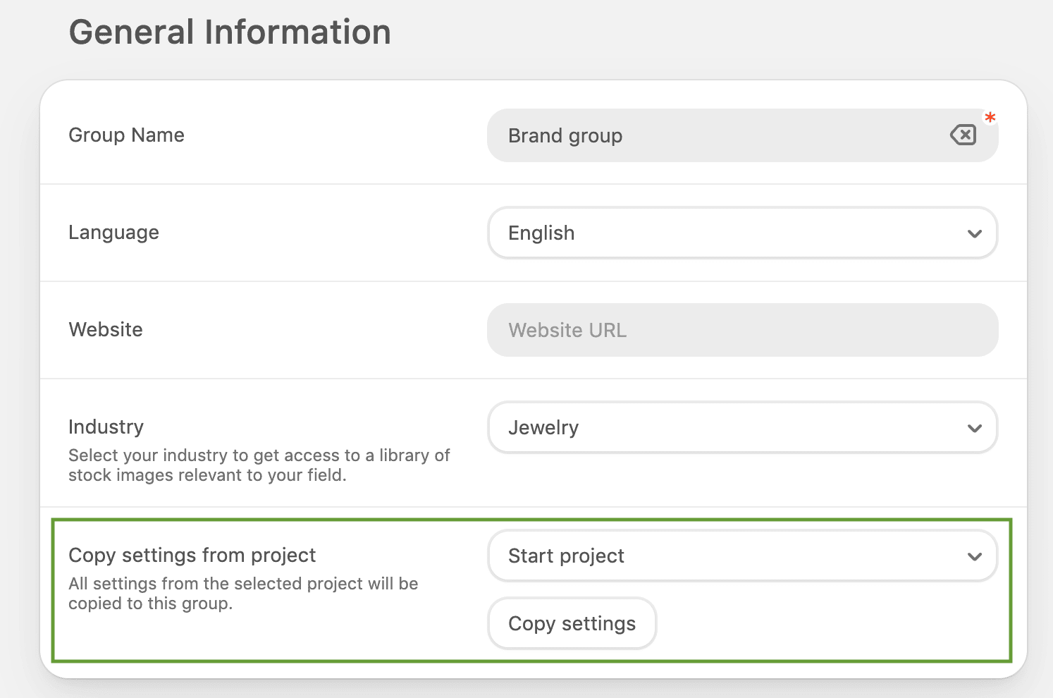 Як використовувати налаштування групи і проекту в редакторі Stripo