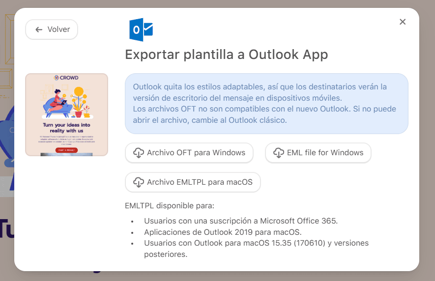Elija el tipo de archivo para su plantilla de boletín