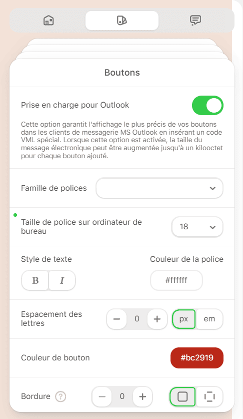 Paramètres des boutons CTA pour Outlook Paramètres des boutons CTA pour Outlook