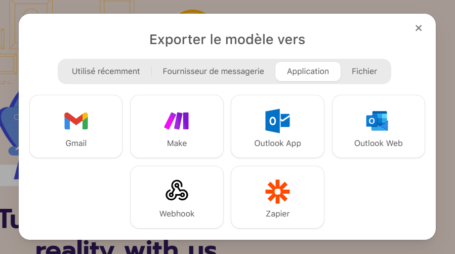 Sélection de l'application Outlook dans la liste des ESP proposés Sélection de l'application Outlook dans la liste des ESP proposés