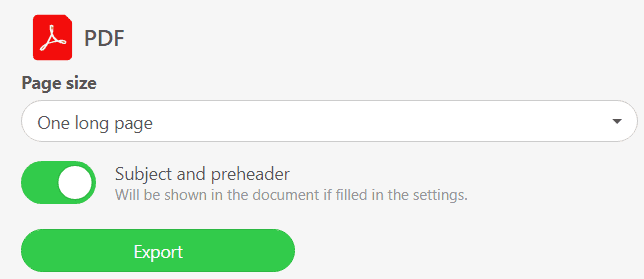 Stripo Export to PDF Toggling the Button