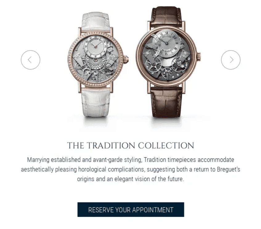 Esempio di Email Carousel da Breguet