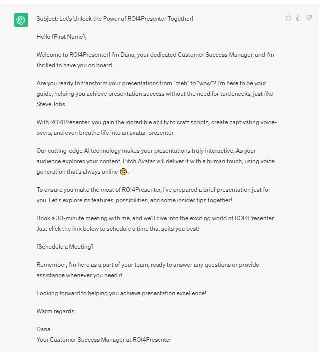 Crear un mensaje para un correo electrónico de bienvenida