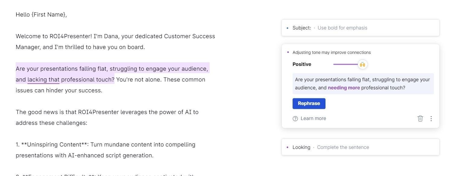 Edición de gramática y tono de voz _ Herramienta de IA de Grammarly  ﻿