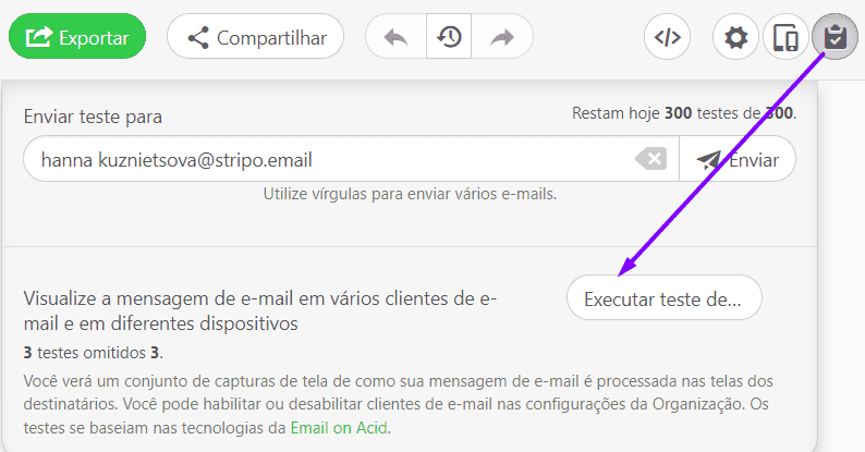 Executando um teste de captura de tela_Exportar e-mails para Mailchimp