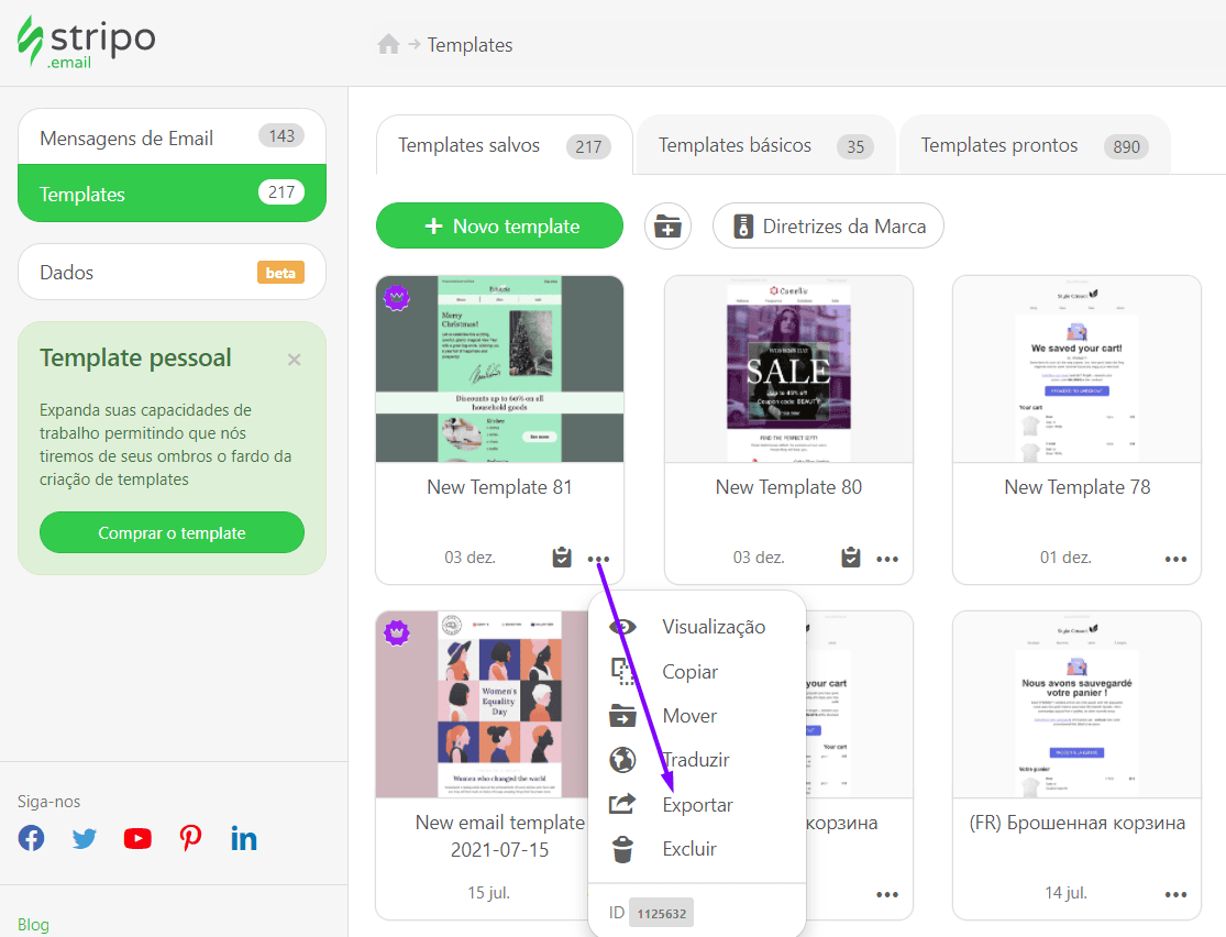 Exportação em massa de Stripo para Mailchimp