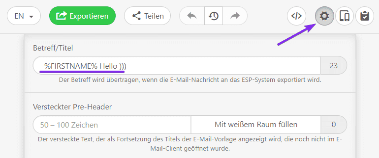 Dynamische E-Mail - Hinzufügen von Merge-Tags zu Betreffzeilen