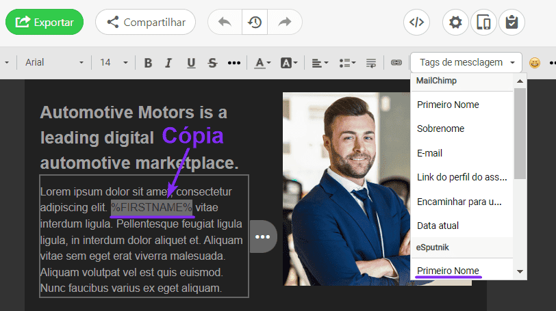 Emails Dinâmicos _ Copiando Tags de Mesclagem