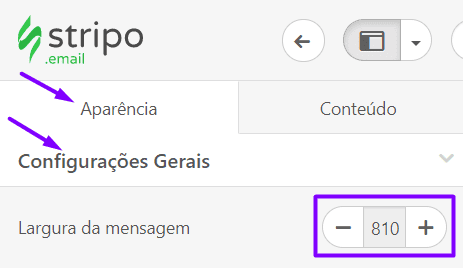 Configurando a largura do modelo de e-mail com Stripo
