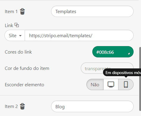 Prática recomendada de largura de e-mail HTML_Ocultar elementos do menu