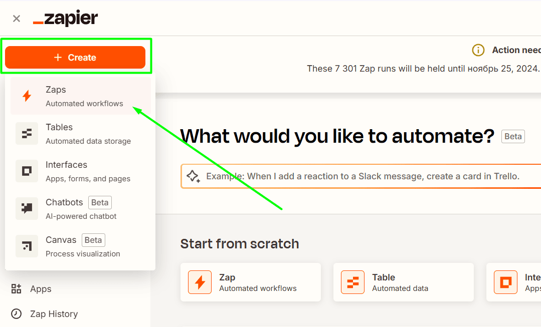 Création d'un webhook avec Zapier