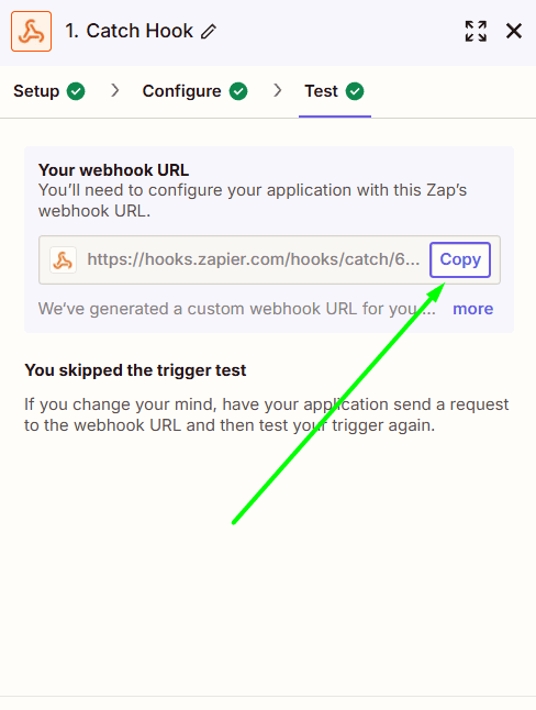 Copie de l'URL du webhook