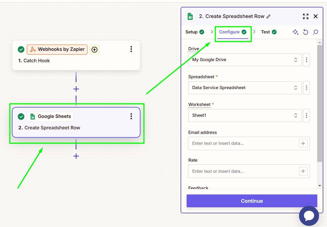 Configuration de la feuille de calcul Google