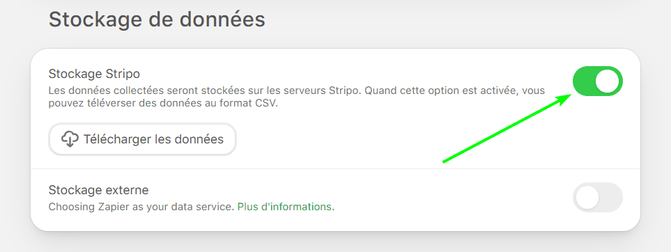 Activation du stockage Stripo