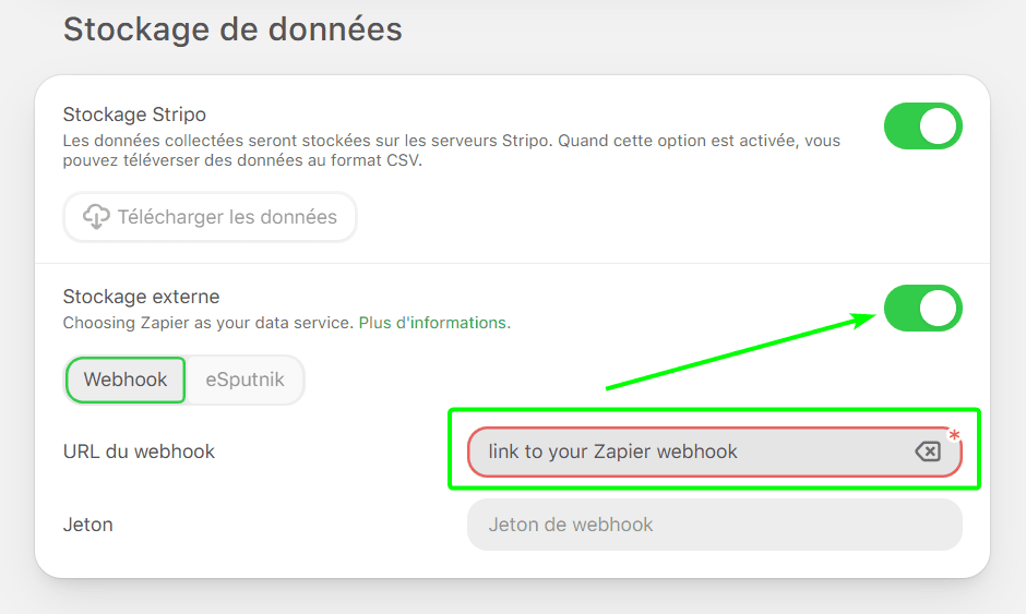 Activation du stockage externe