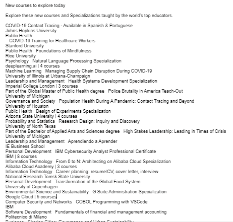 E-mail en texte brut de Coursera