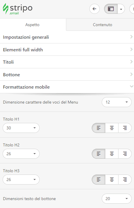 Design personalizzato per email Mailchimp_Stili mobili