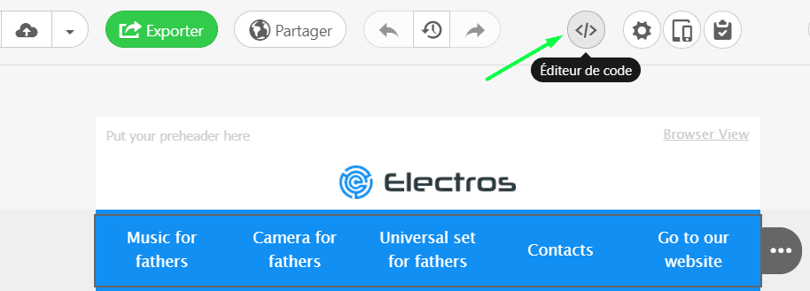 Stripo Ajout de liens d'ancrage dans les e-mails Ouverture de l'éditeur de code