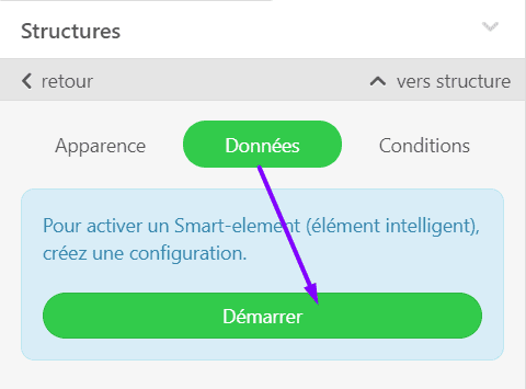 Activation de l'option Éléments intelligents Activation de l'option Éléments intelligents