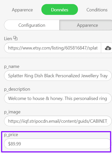 Modification des prix des éléments intelligents Modification des prix des éléments intelligents