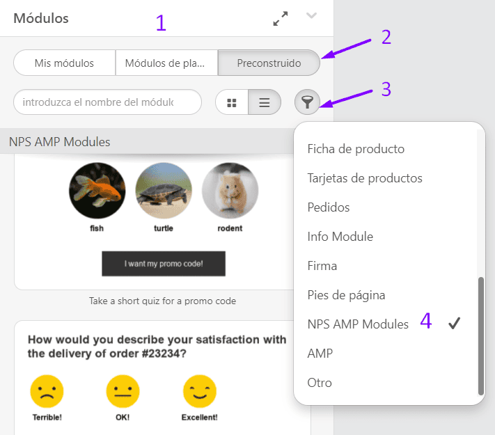 Formas de usar AMP en correos electrónicos_Uso de módulos AMP prediseñados