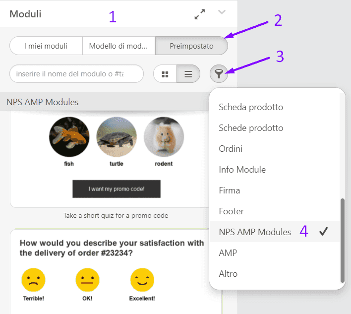 Modi per utilizzare AMP nelle e-mail_Utilizzo di moduli AMP predefiniti