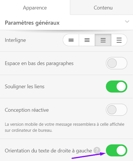 Activation de l'option RTL Activation de l'option RTL