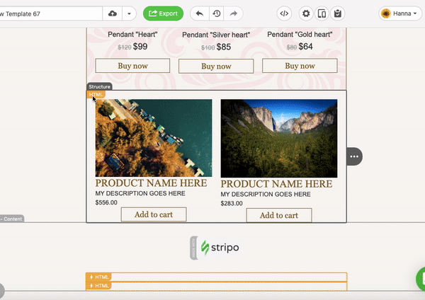 Copier du code HTML pour les conteneurs