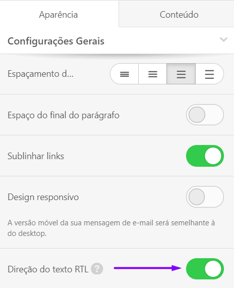 Ativando a opção RTL